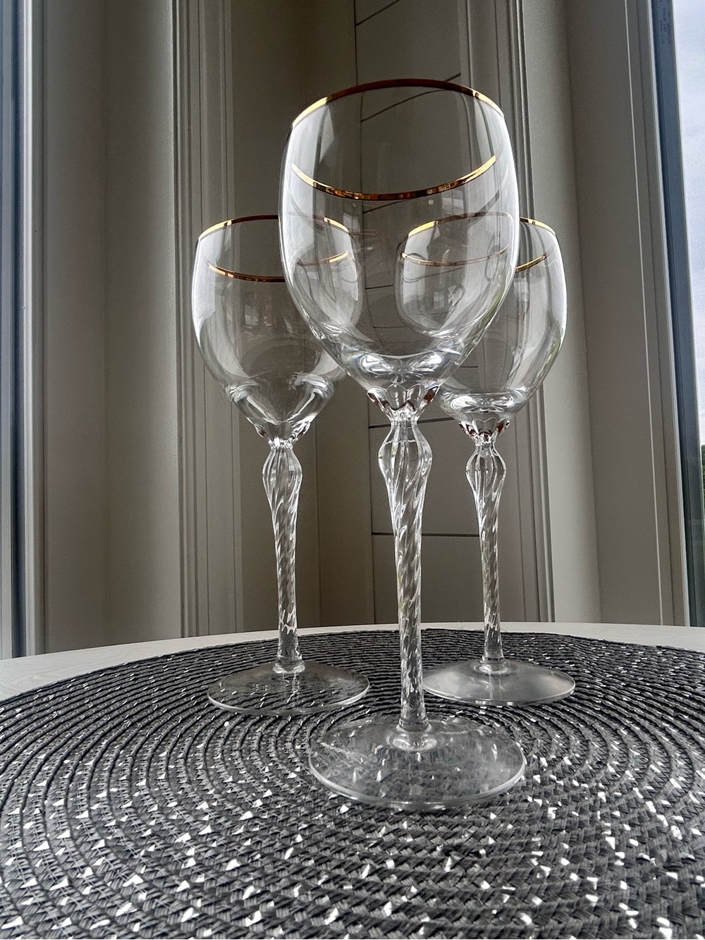 Bundle of 3 Lenox Monroe Crystal Wine Glasses twisted Stemware w name etching